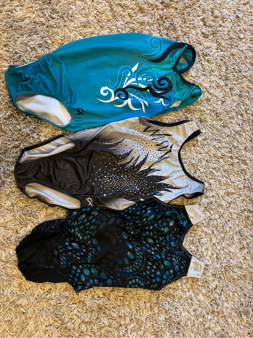 GK Kids One-Piece Swimsuits in Teal, Black, and Silver